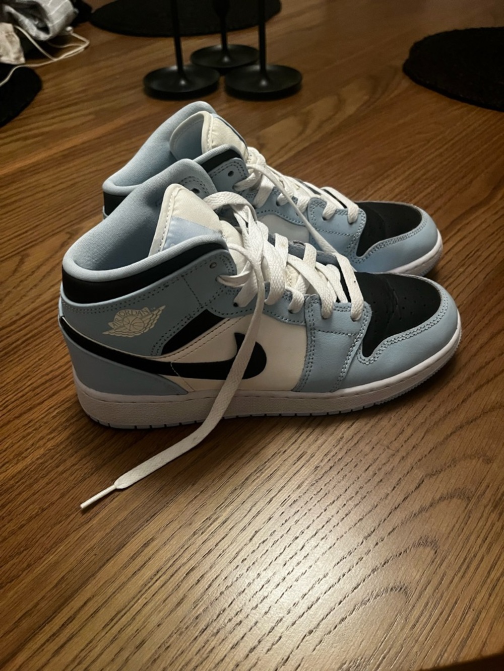 Jordan Kids' Light Blue, Black & White Mid-Top Sneakers